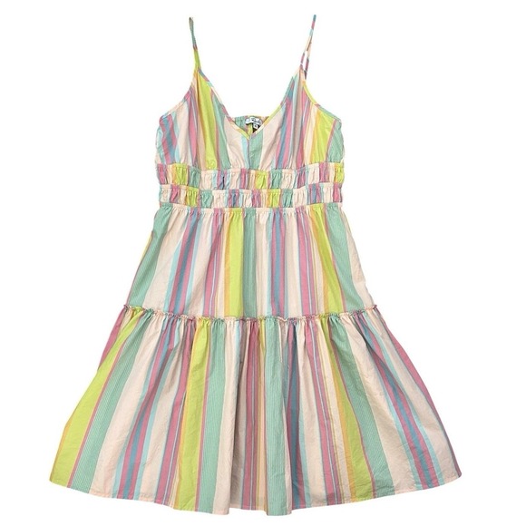 Rails Dresses & Skirts - Rails Carmen Mini Dress Guava Rainbow Stripe Tier Sundress Medium Smocked Waist